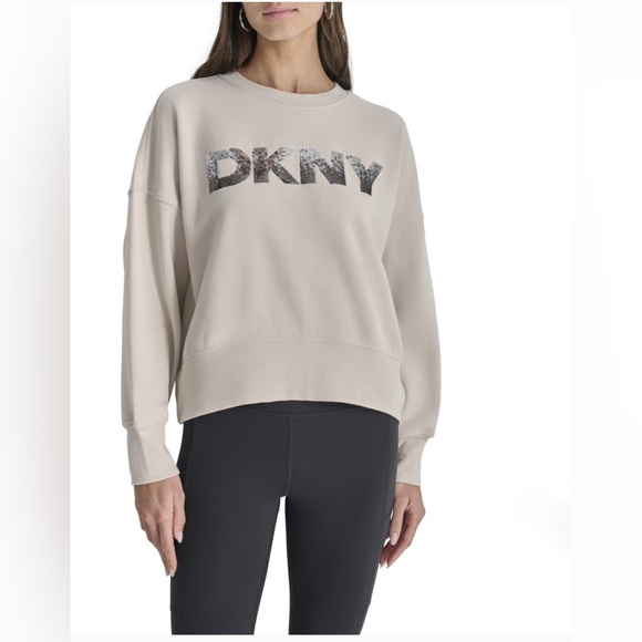 DKNY Sport Logo Crewneck Sweatshirt Beige Small NWT - Picture 1 of 5
